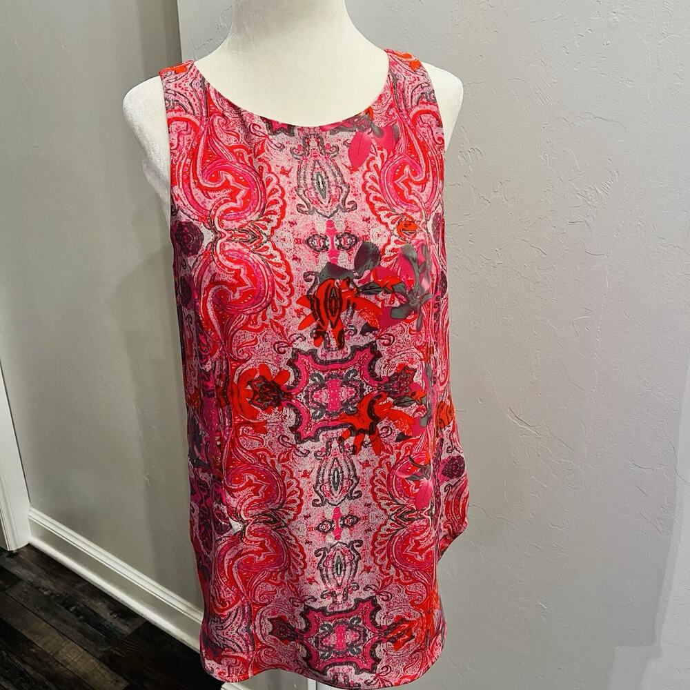 CABI Sleeveless Tank Top Blouse Size S Pink Paisley Jubilee Lined